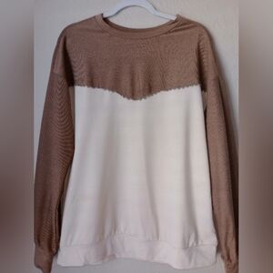 Kori Women's Elegant Tan and White Blouse Sweater Size M